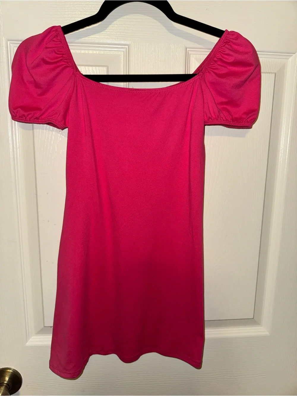 Hot Pink Fuchsia Puff Sleeve Peasant Girls Dress Tunic Size L 10/12